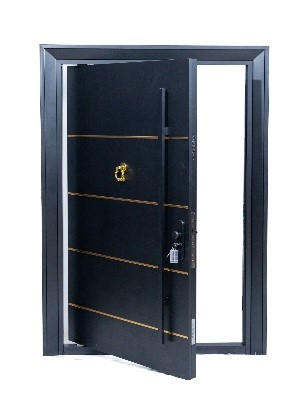 The Munyi 1.5 Pivot Door measures 2400mm by 1500mm and features a robust 90mm thick panel. It is equipped with a 19-lock system for enhanced security and weighs 165kgs. This door showcases a sleek glossy finish with elegant rose gold stripes that beautifully accentuate the black surface. Ideal for both style and security, it is perfect for elevating the aesthetics of any space. Explore our diverse inventory to find the perfect door that enhances your environment.